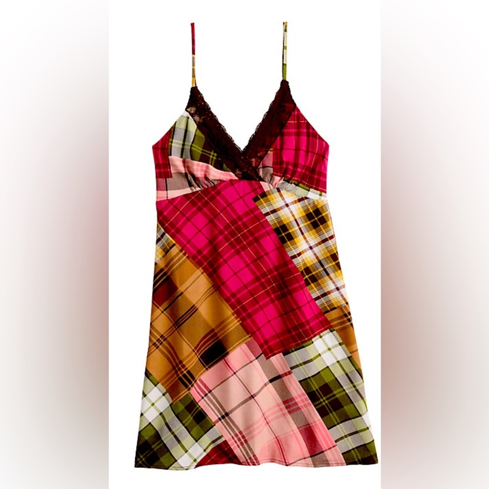 Juniors So®️ Lace Trimmed Plaid Slip Dress